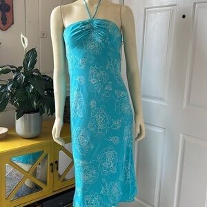 Michael Michael Kors Silk Turquoise Blue Floral Maxi Halter Dress 4